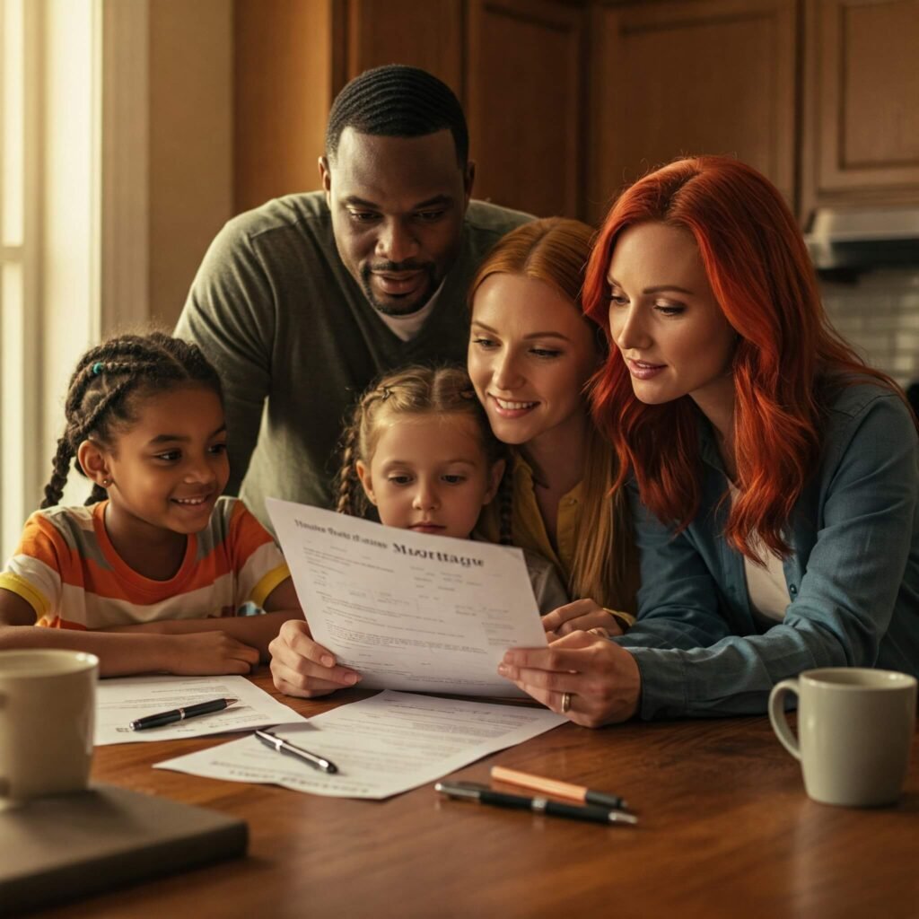 Family reviews mortgage papers.