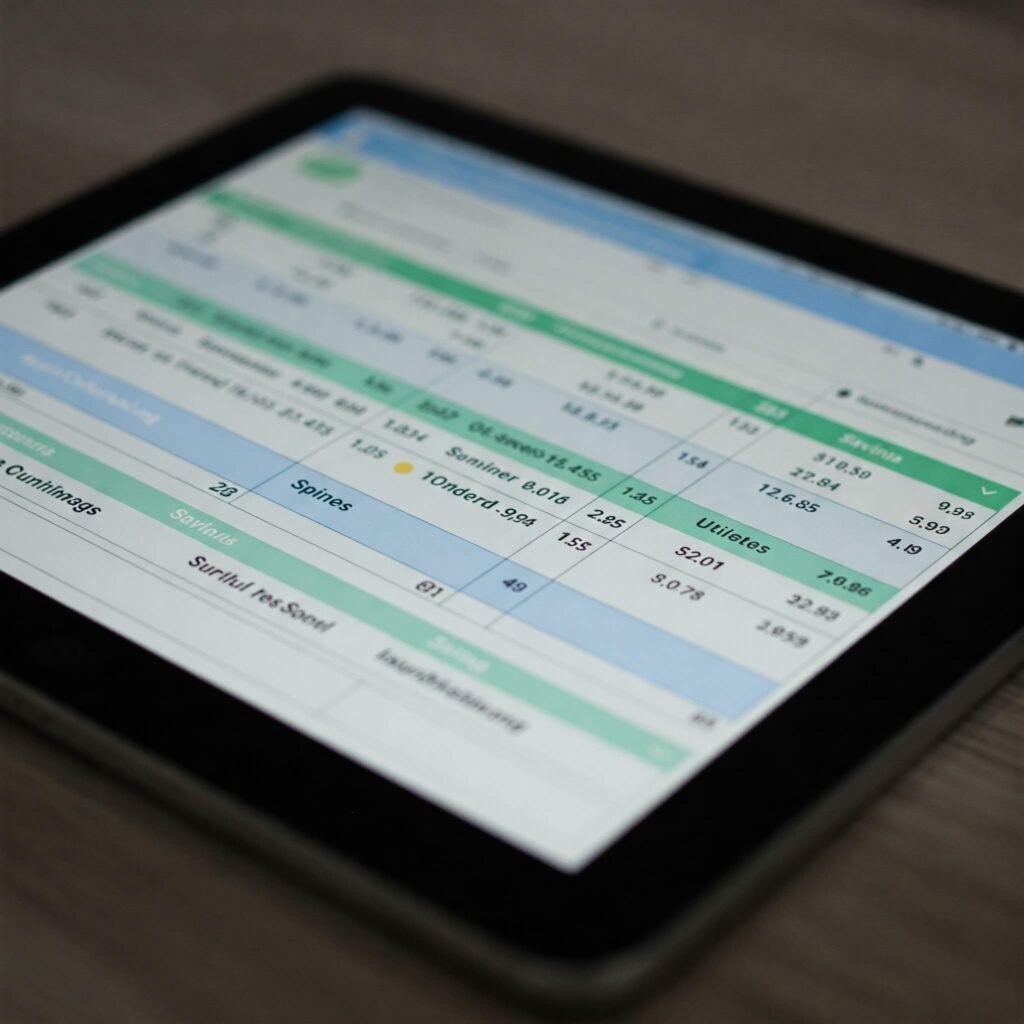 Budget spreadsheet on tablet.