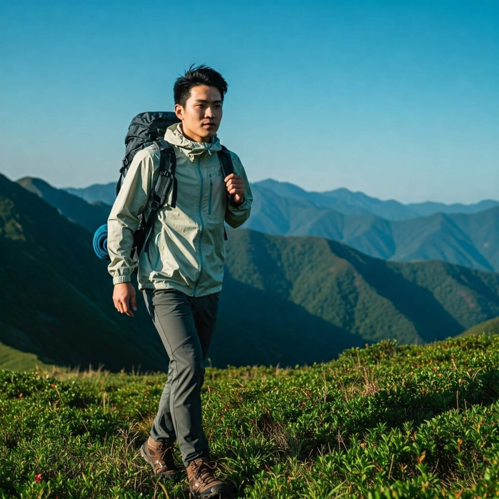 Confident Backpacker in Mountains