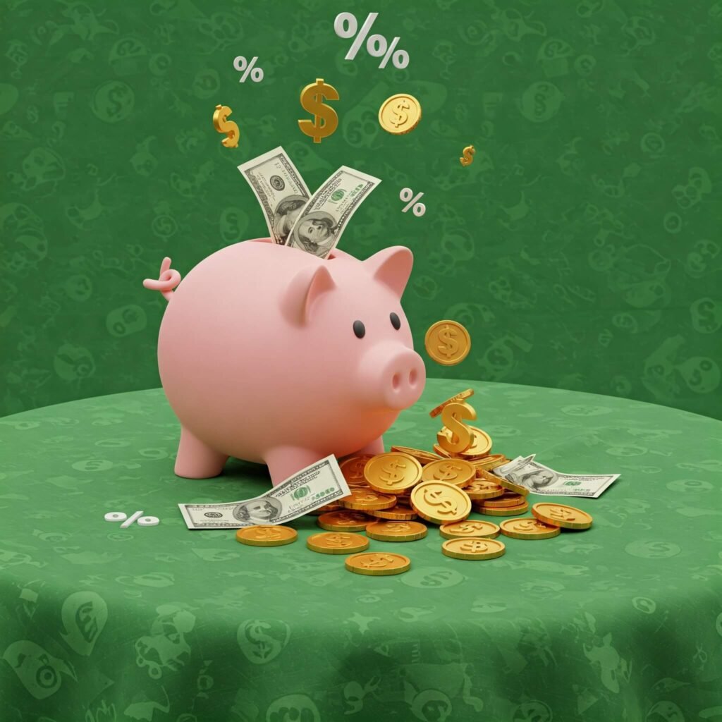 Piggy bank overflowing with money