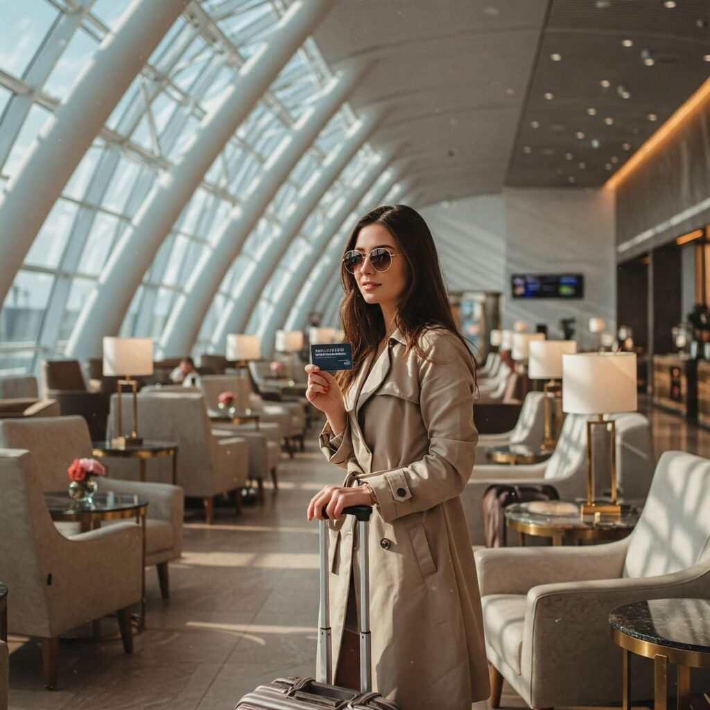 Luxury airport lounge with card.
