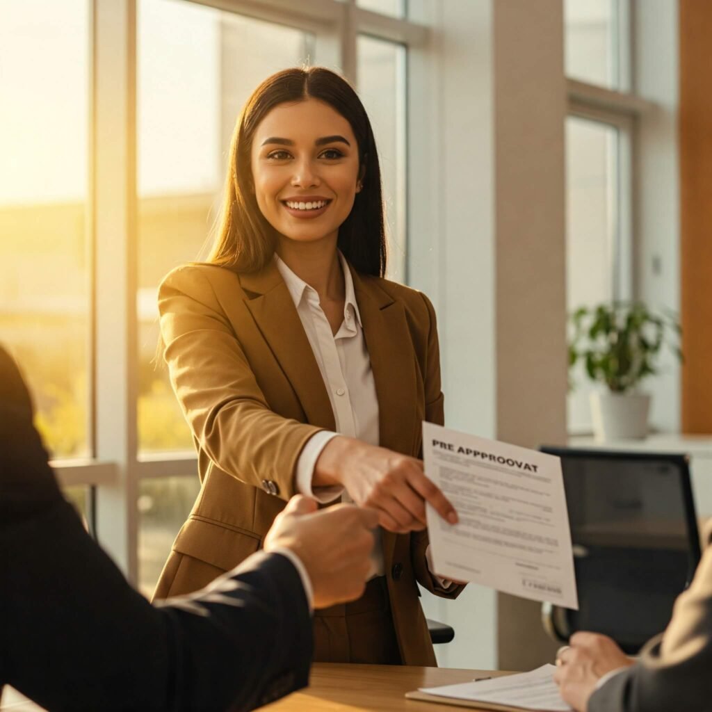 Confident car buyer handshake