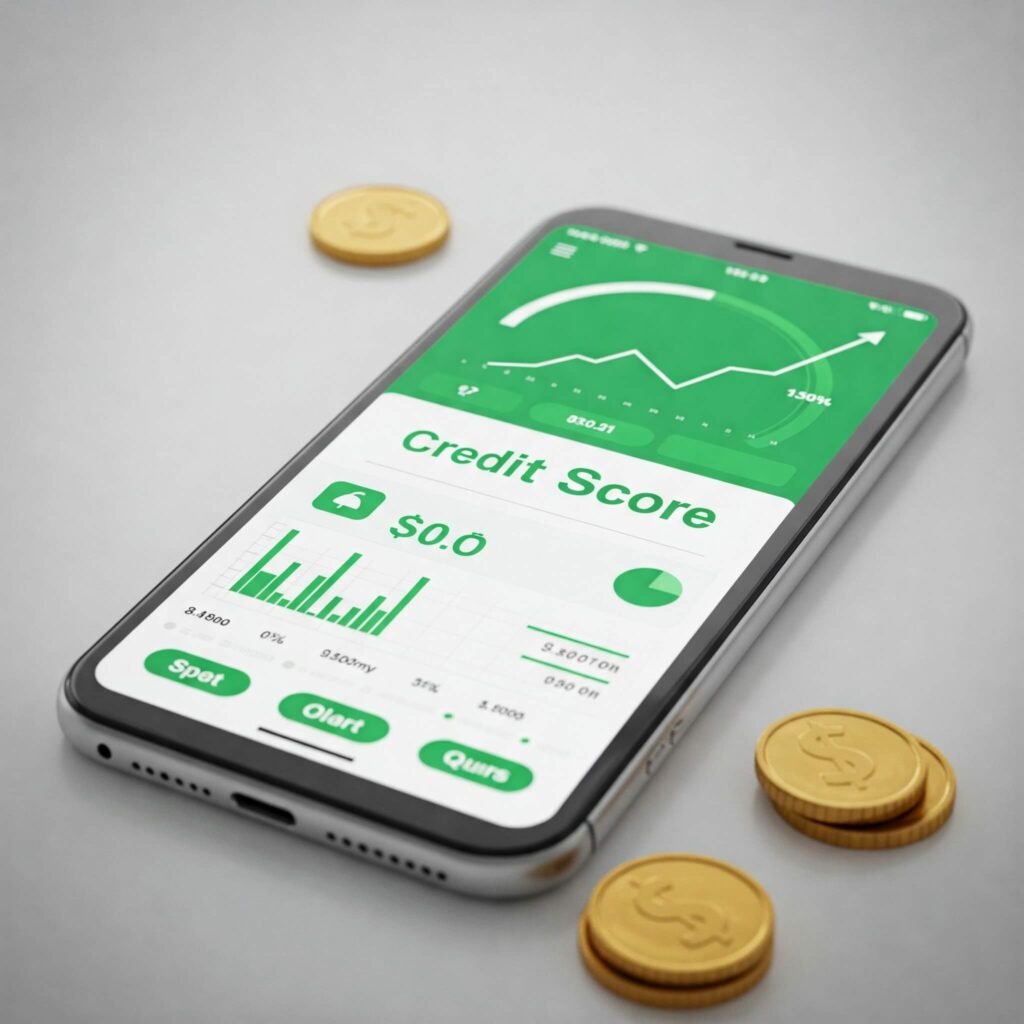 Credit score app with upward trend.
