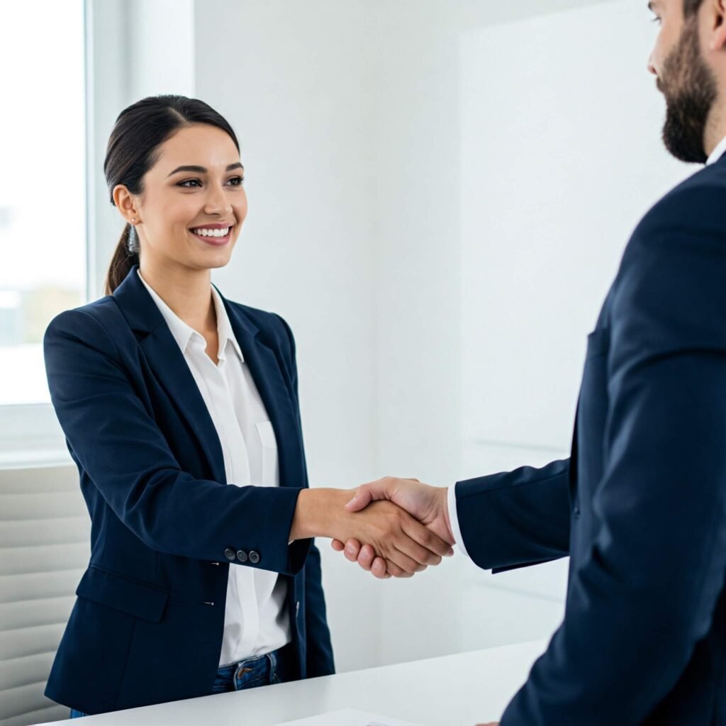 Homeowner and lender shaking hands.