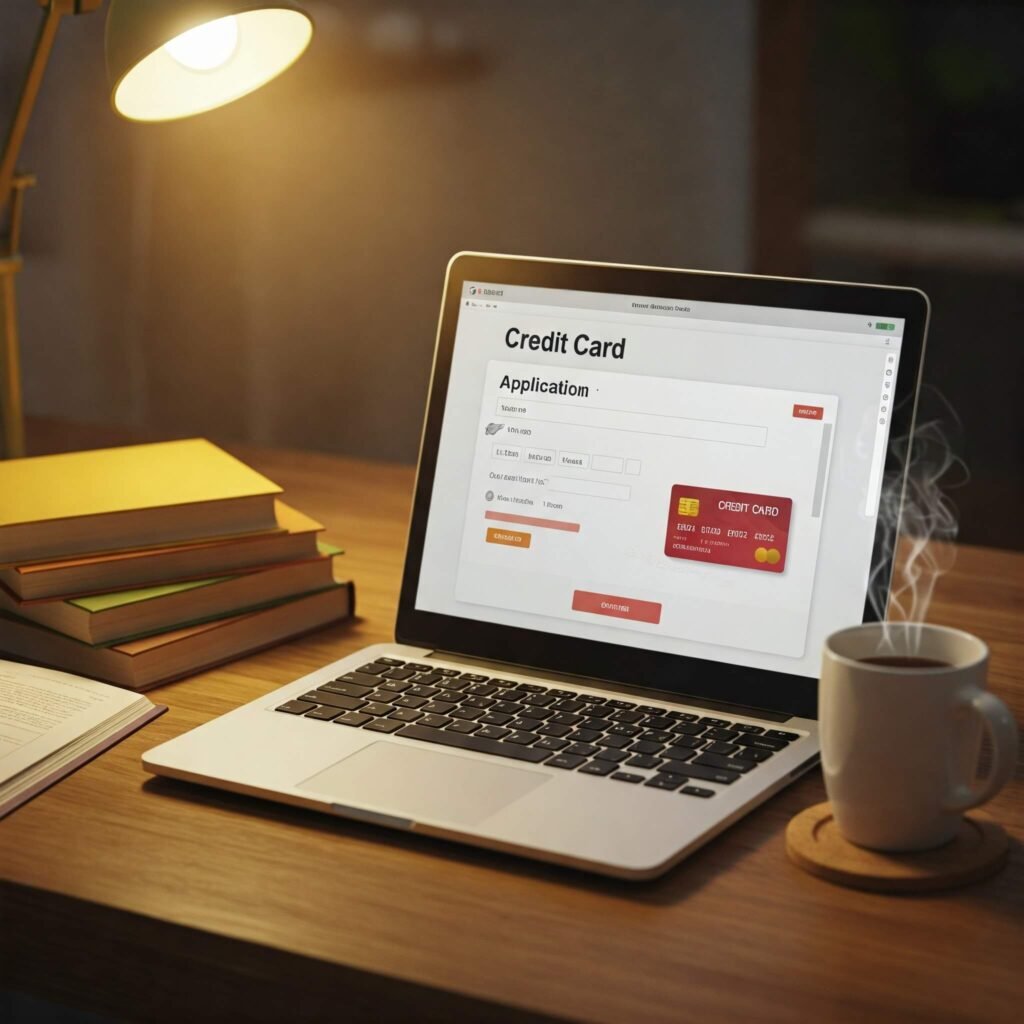 Laptop showing credit card application form.