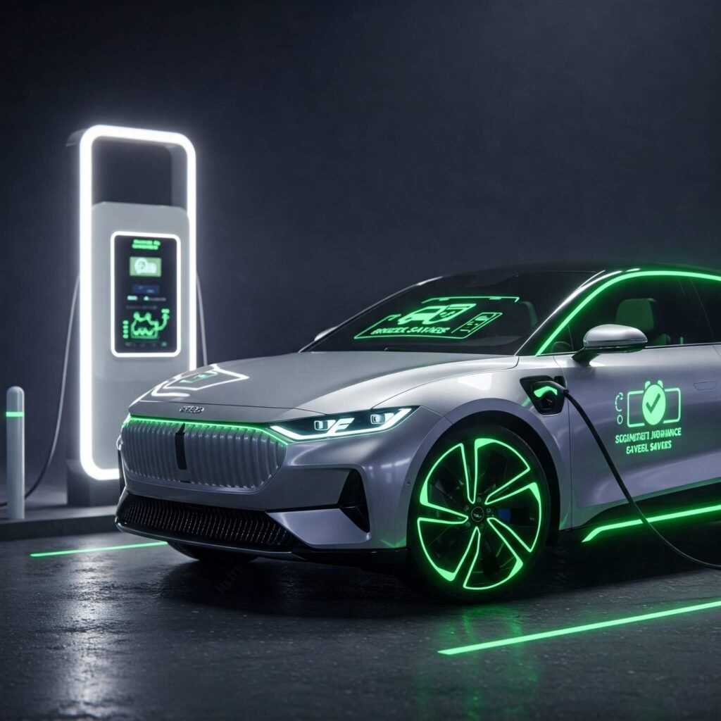 Futuristic EV charging, insurance savings.