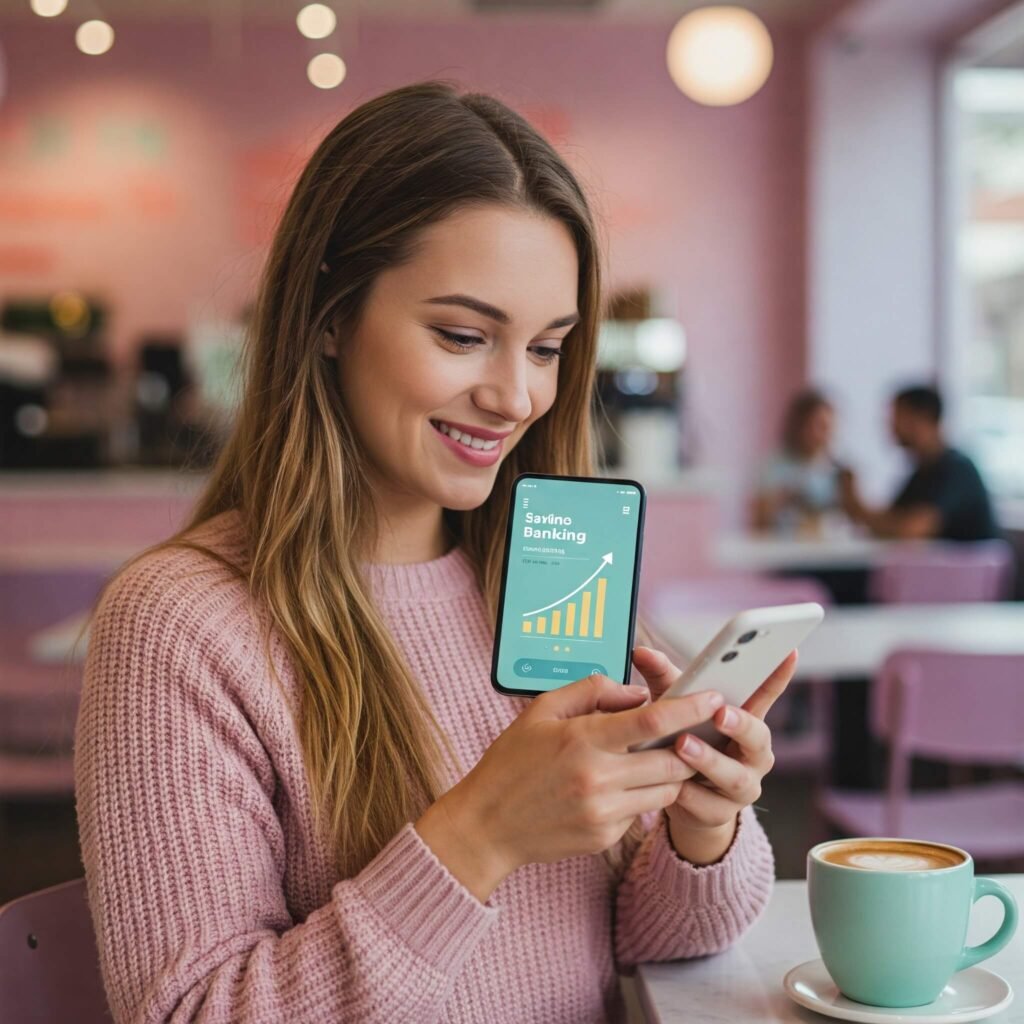 Woman using mobile banking app