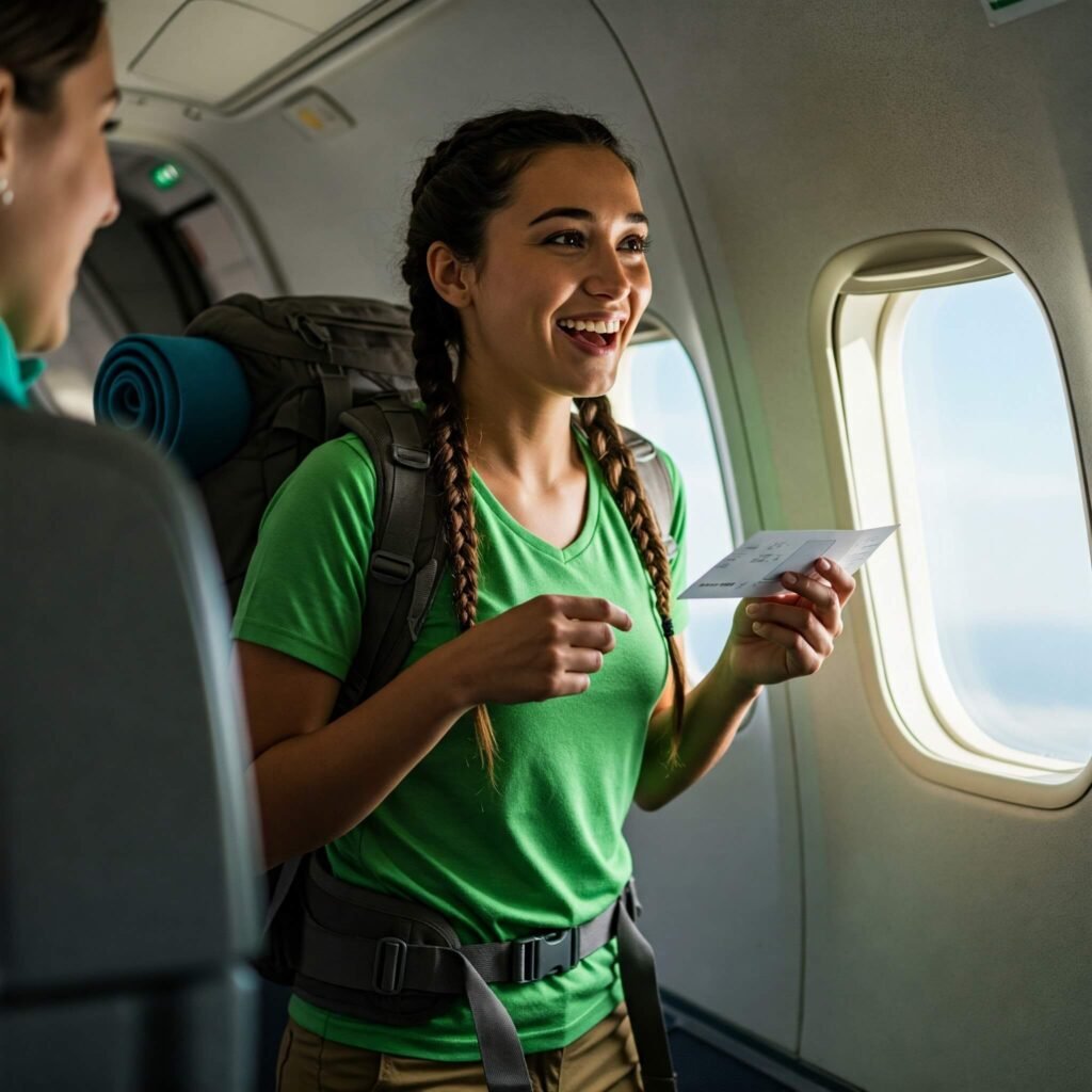 Traveler boarding plane with ticket.