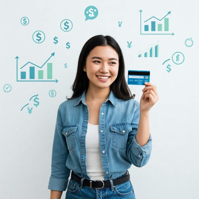 Confident young adult with credit card.