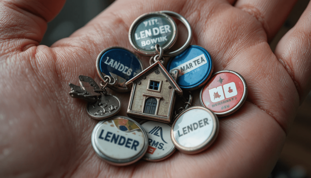 Lender badges orbiting a chaotic house keychain,