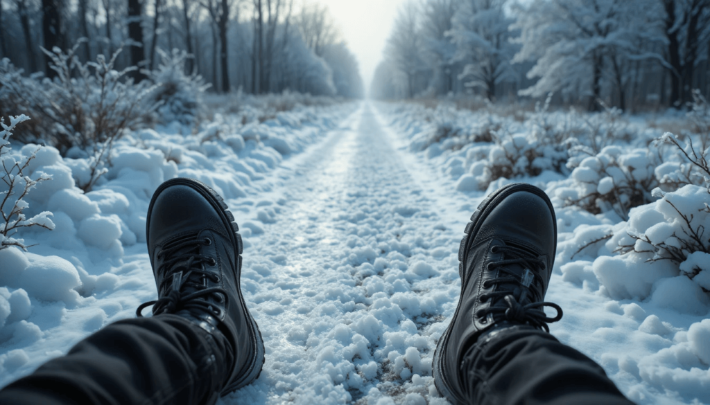 Snowy debt path, from my boots’ icy view, piggy banks jogging