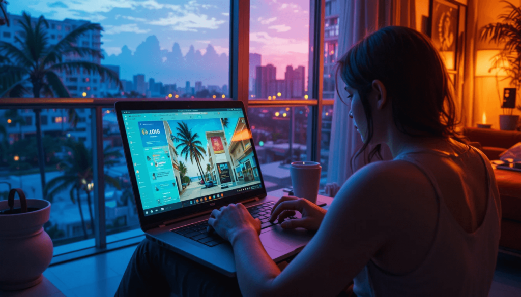 My sweaty grind scoping budget for a vacation in a neon condo.