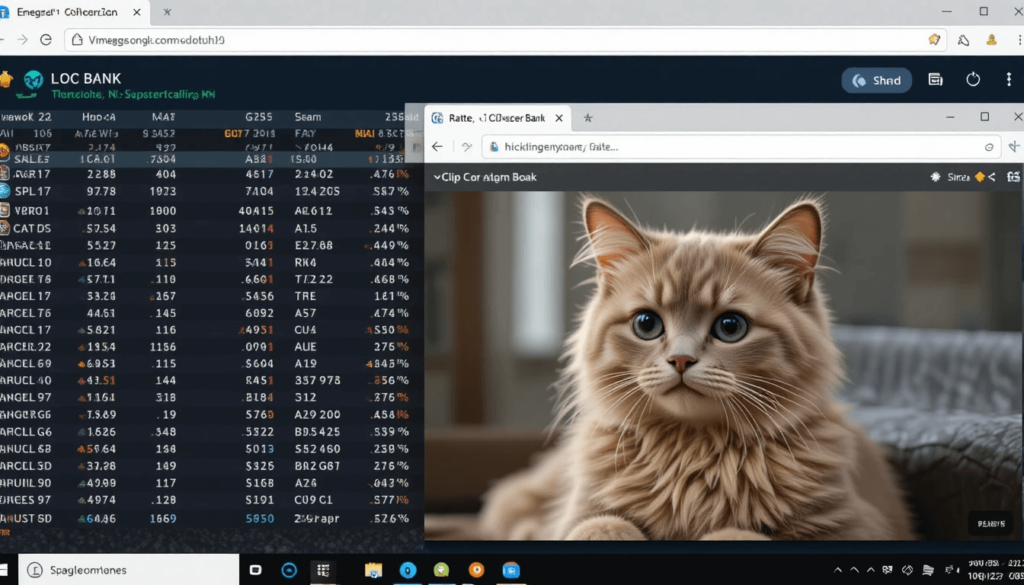 A screenshot of my bank’s CD rates, but there’s a tab open with a dumb cat meme.