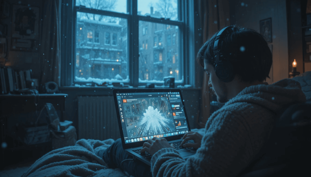 glowing with card apps—unusual angle catches the flicker